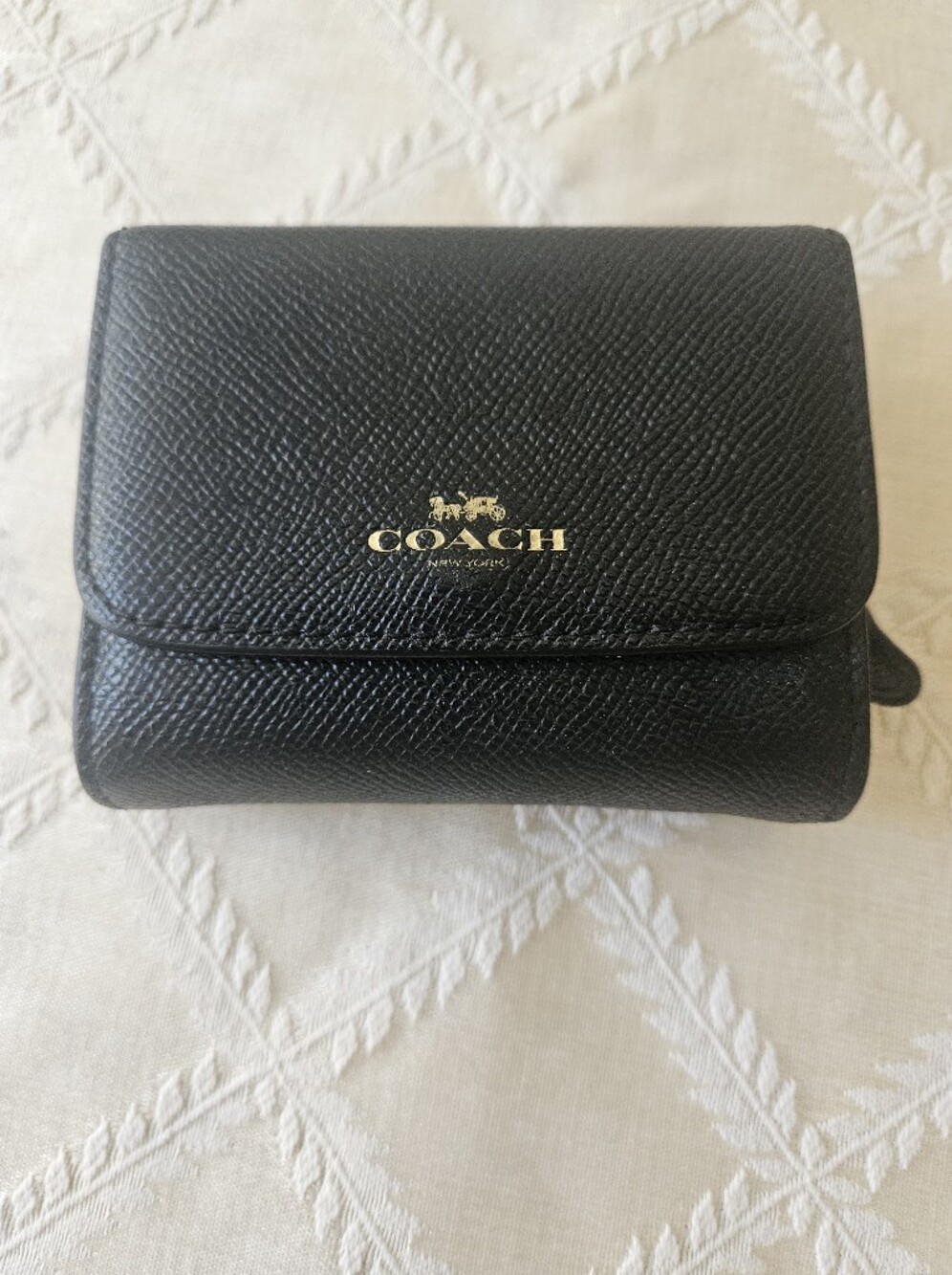 COACH Black Textured Leather Wallet With Gold Logo Detailing